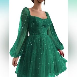 Green formal dress with star and moon sparkles 2x with corset back